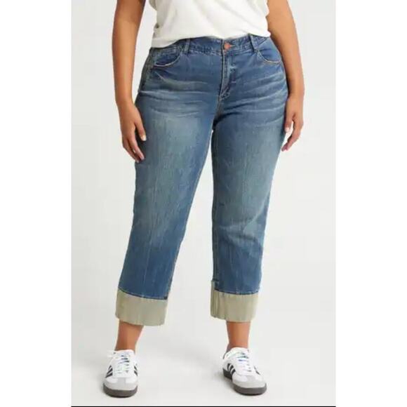 Democracy Reverse Cuff Boyfriend Jeans sz 14W "Ab"solution Crop Casual Slimming - Picture 1 of 10
